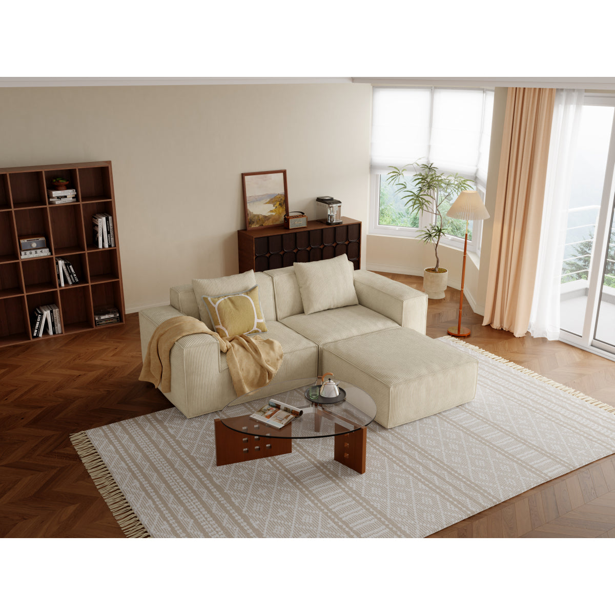 modular sofa can be converted into an oversized sofa bed Free conversion sofa set flexible configuration, soft corduroy cloud velvet fabric two person