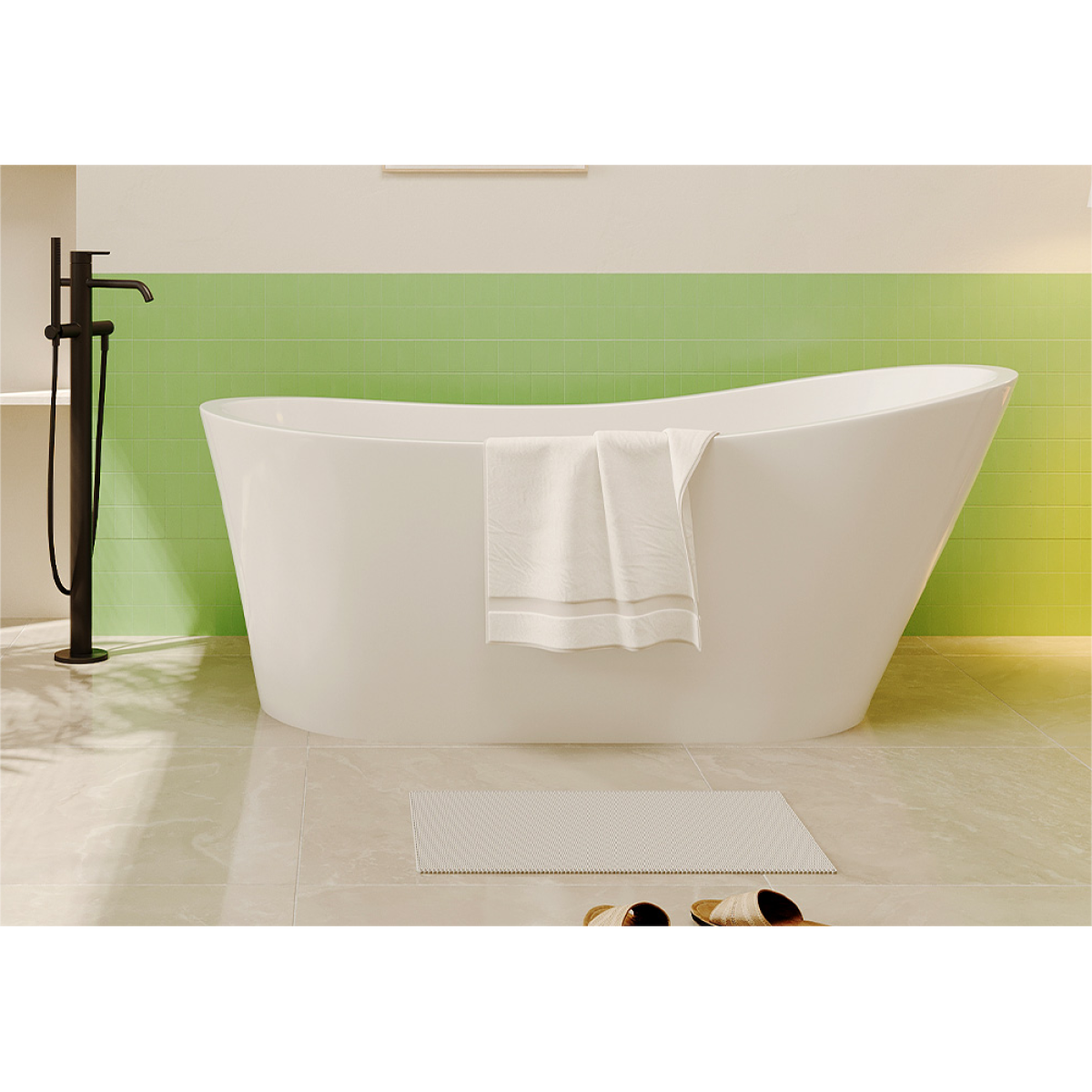 67'' Acrylic Freestanding Bathtub,Deep Soaking Bathtub, Glossy White, Chrome overflow and anti clogging drain, cUPC Certified