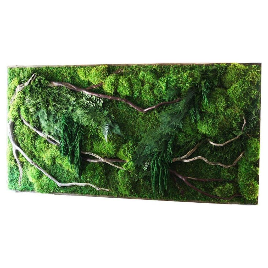 Handmade 68” x 33” Natural Branch Moss & Ferns Plant Painting. Oversized Statement Piece