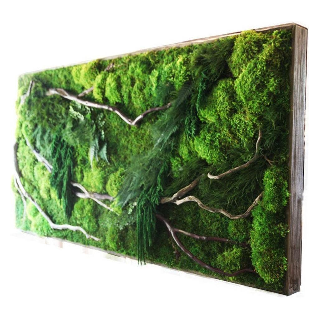 Handmade 68” x 33” Natural Branch Moss & Ferns Plant Painting. Oversized Statement Piece