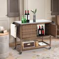 Outdoor Wicker Bar Cart Brown - Rolling Beverage Station with Wheels
