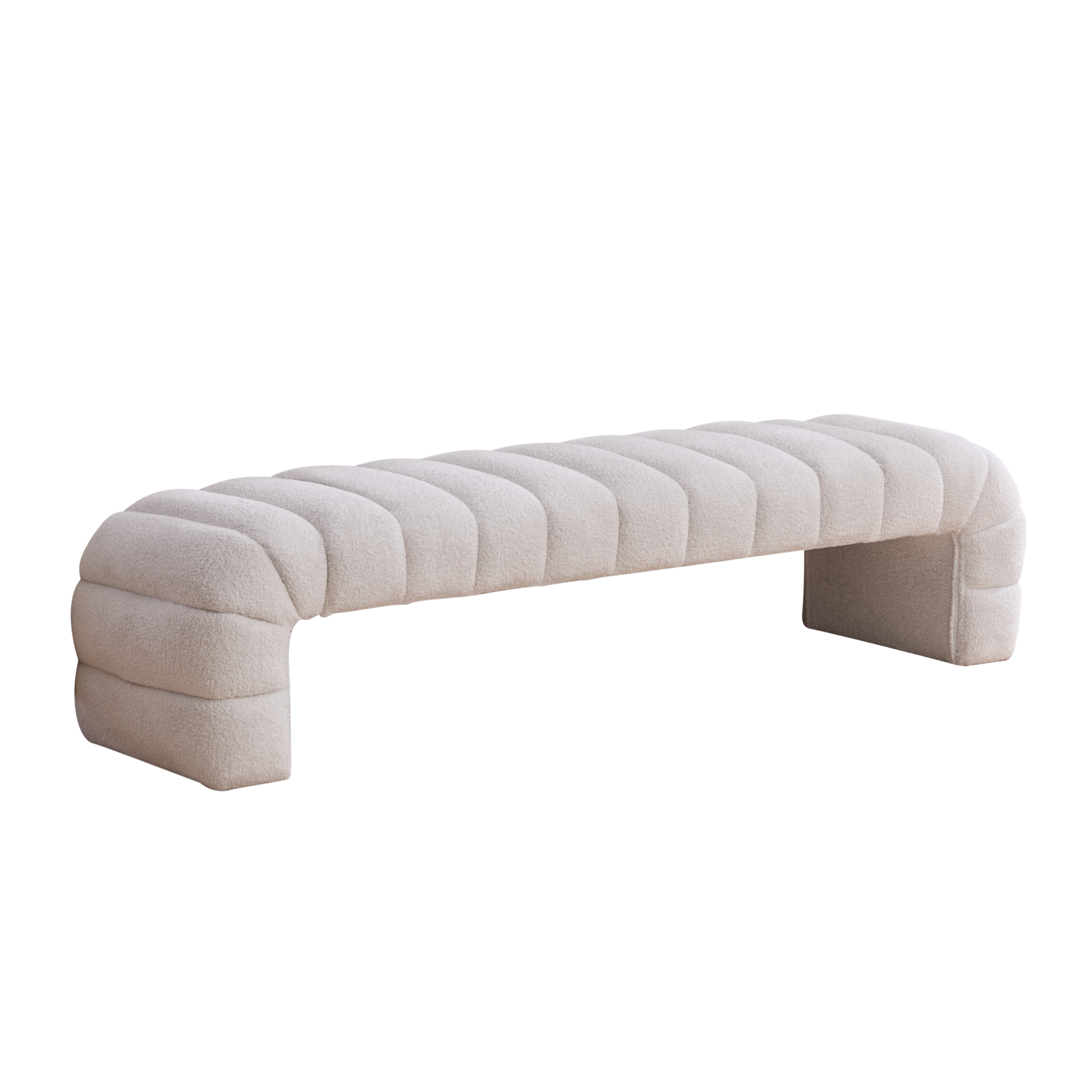 Modern Upholstered Armless Bed Bench in Ivory Chenille