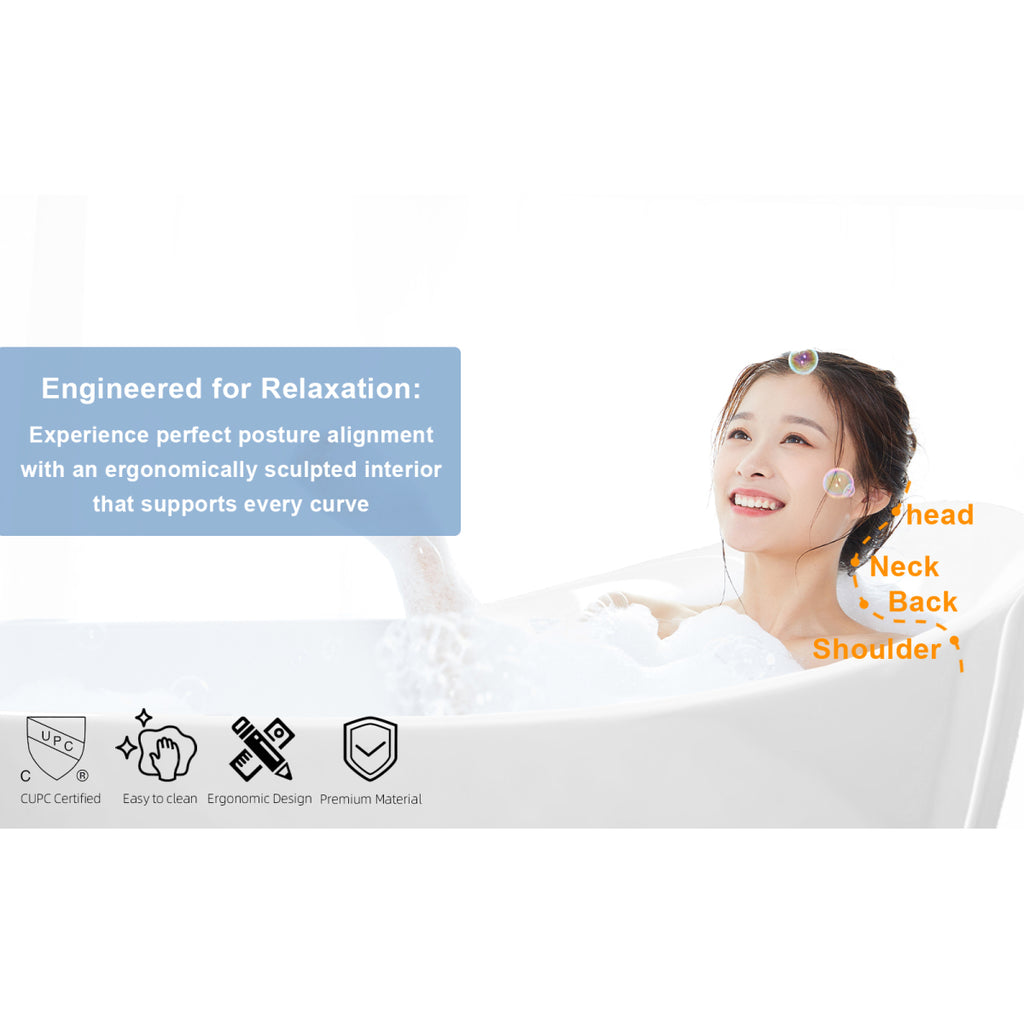 67"Special-shaped Freestanding Slipper Bathtub: Gloss White Finish, Chrome Overflow & Pop-Up Drain, cUPC Certified