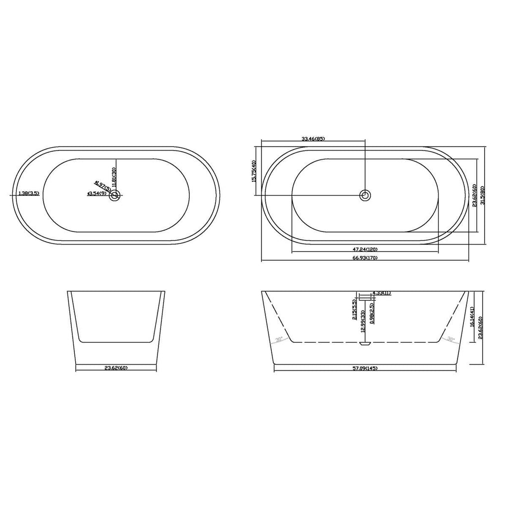 67" Luxury Glossy Freestanding Tub