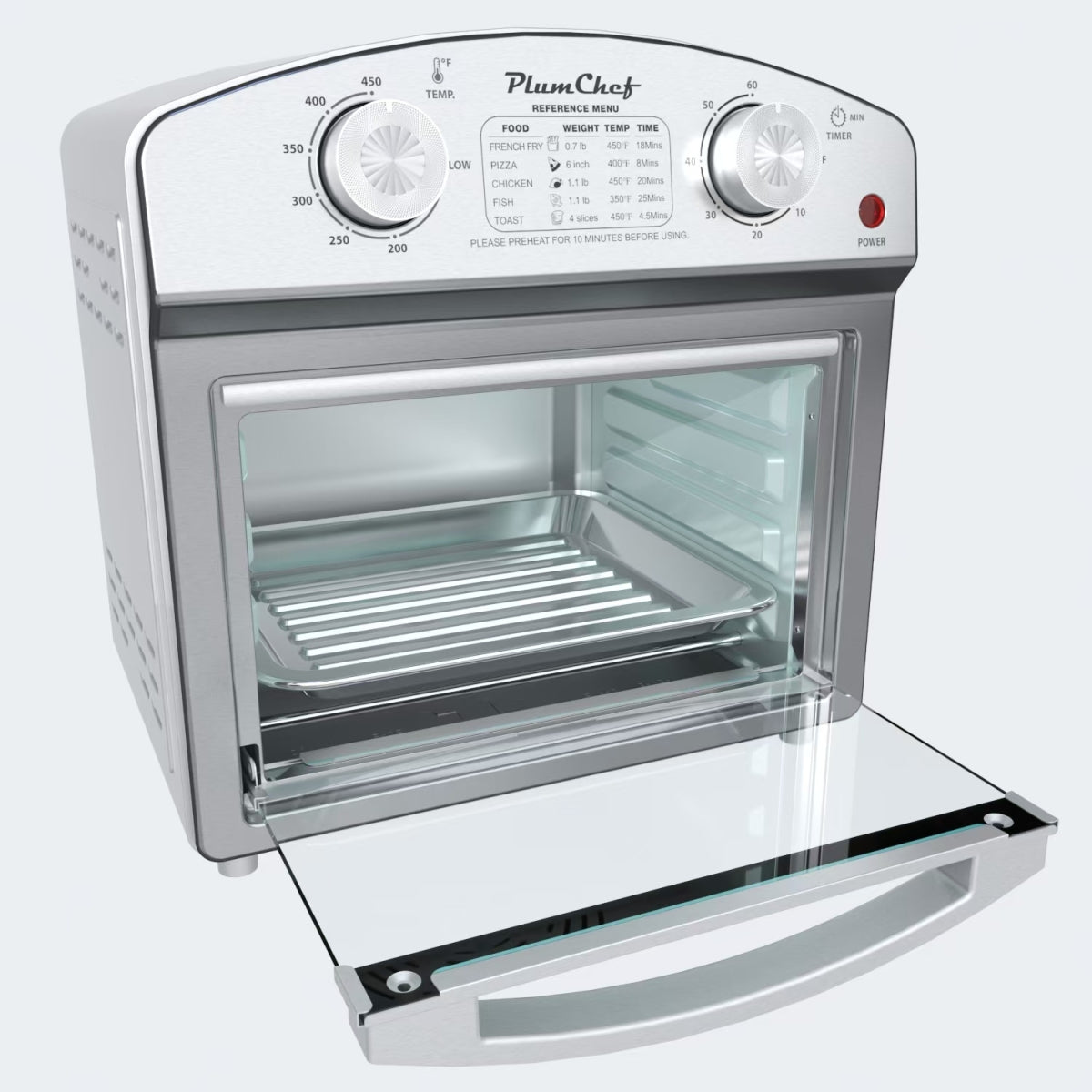 12.5 Quart 7-in-1 Stainless Steel Convection Toaster Oven 1500W 5 Pre-Set Menus Silver