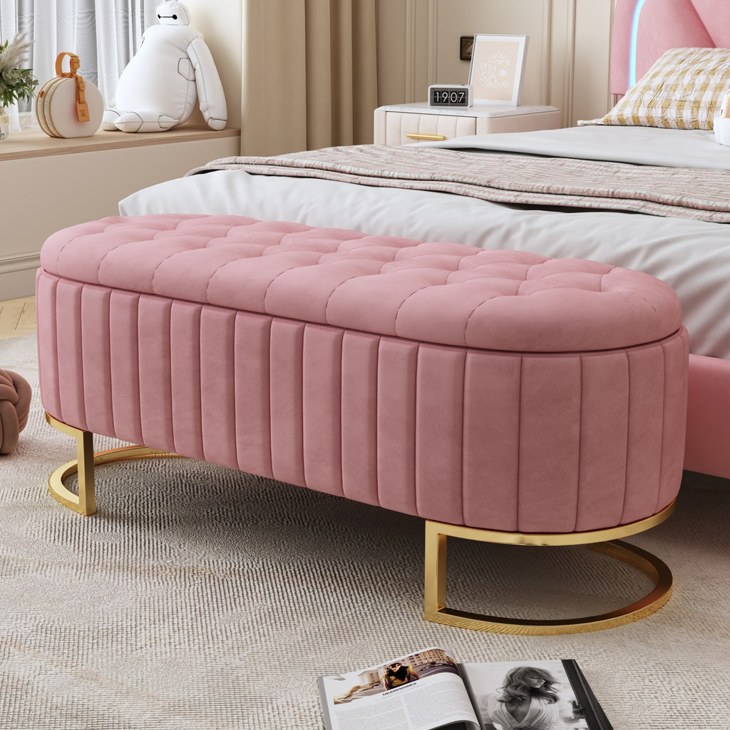 Elegant Upholstered Velvet Storage Ottoman in Pink