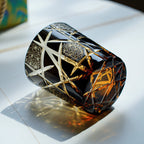Edo Kiriko Hand-Carved Amber Lightning Pattern Whiskey Glass