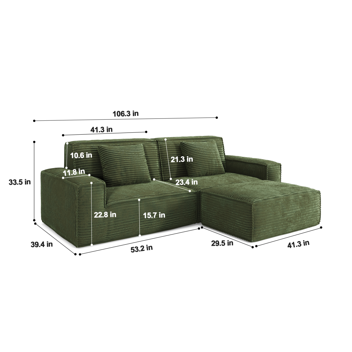 106.3in Compressed sofa with large stripes, modern style, comfortable home style, vacuum compression, full sponge, high rebound-Straight row with foot