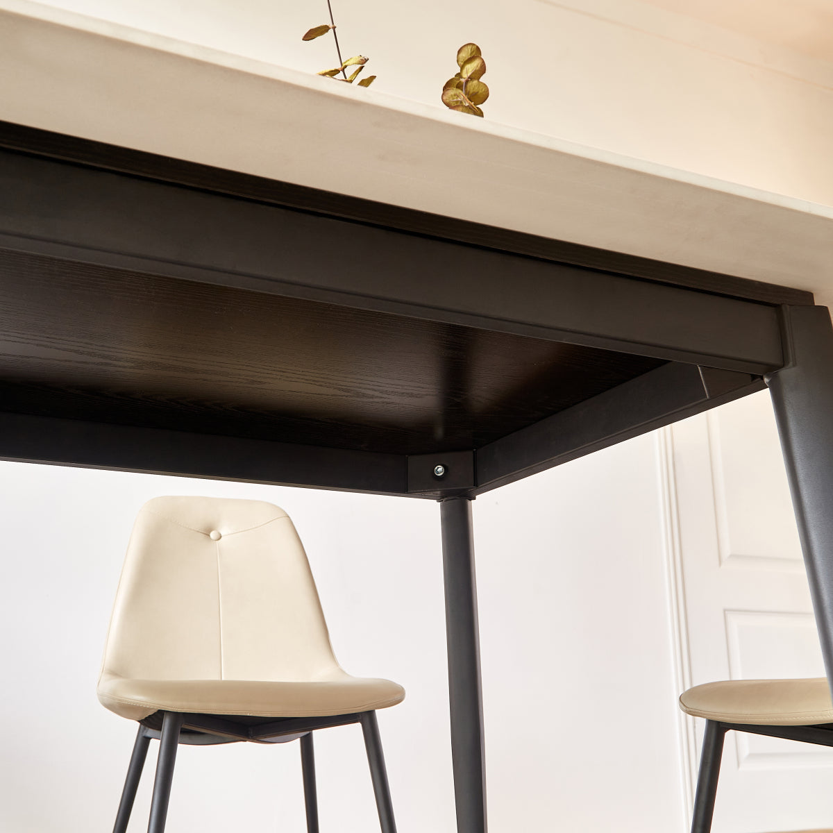 55 Inch White Porcelain Rectangular Dining Table with Metal Legs Mid Century Modern Kitchen Table