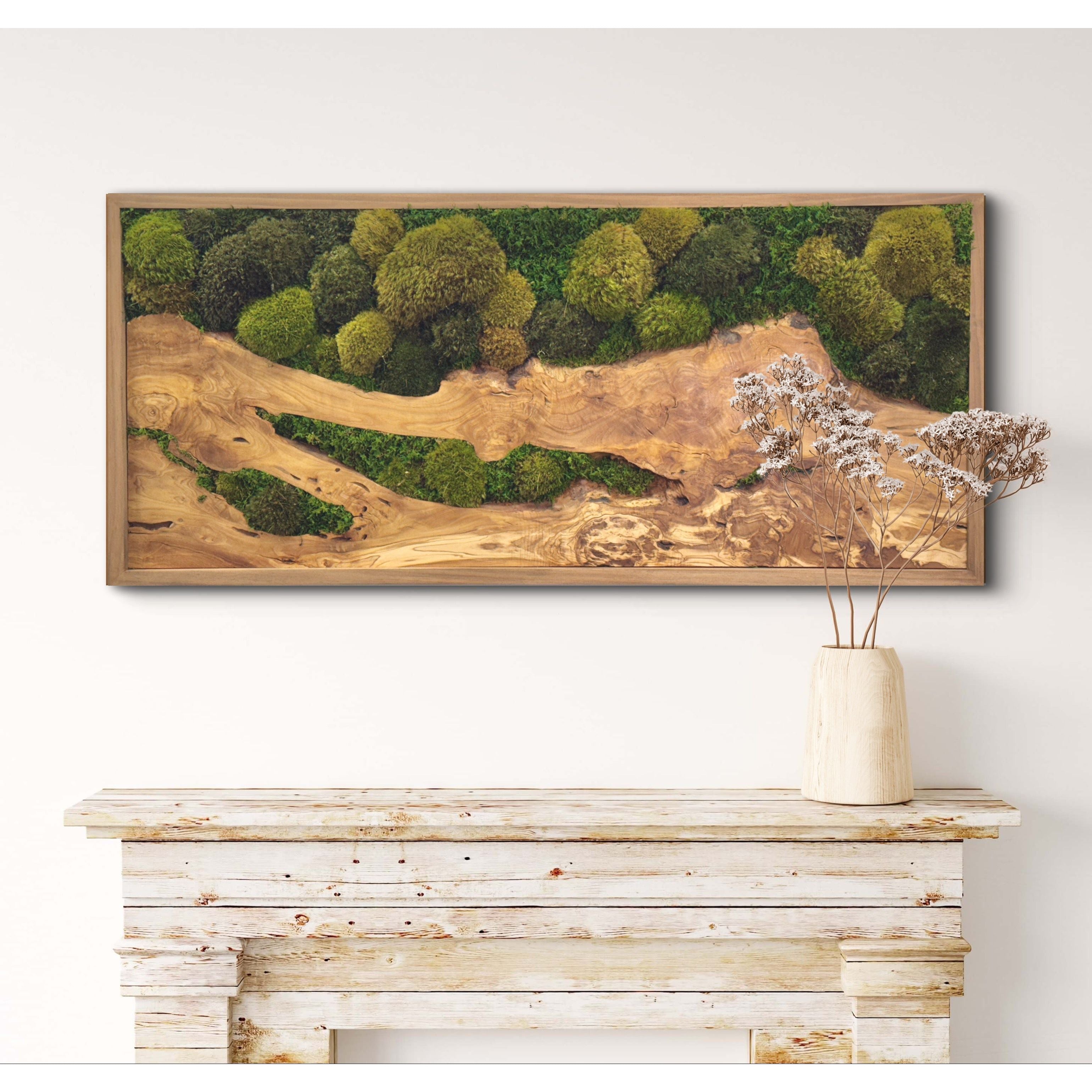Olive Wood & Olive Moss Plant Painting Handmade 40” x 18