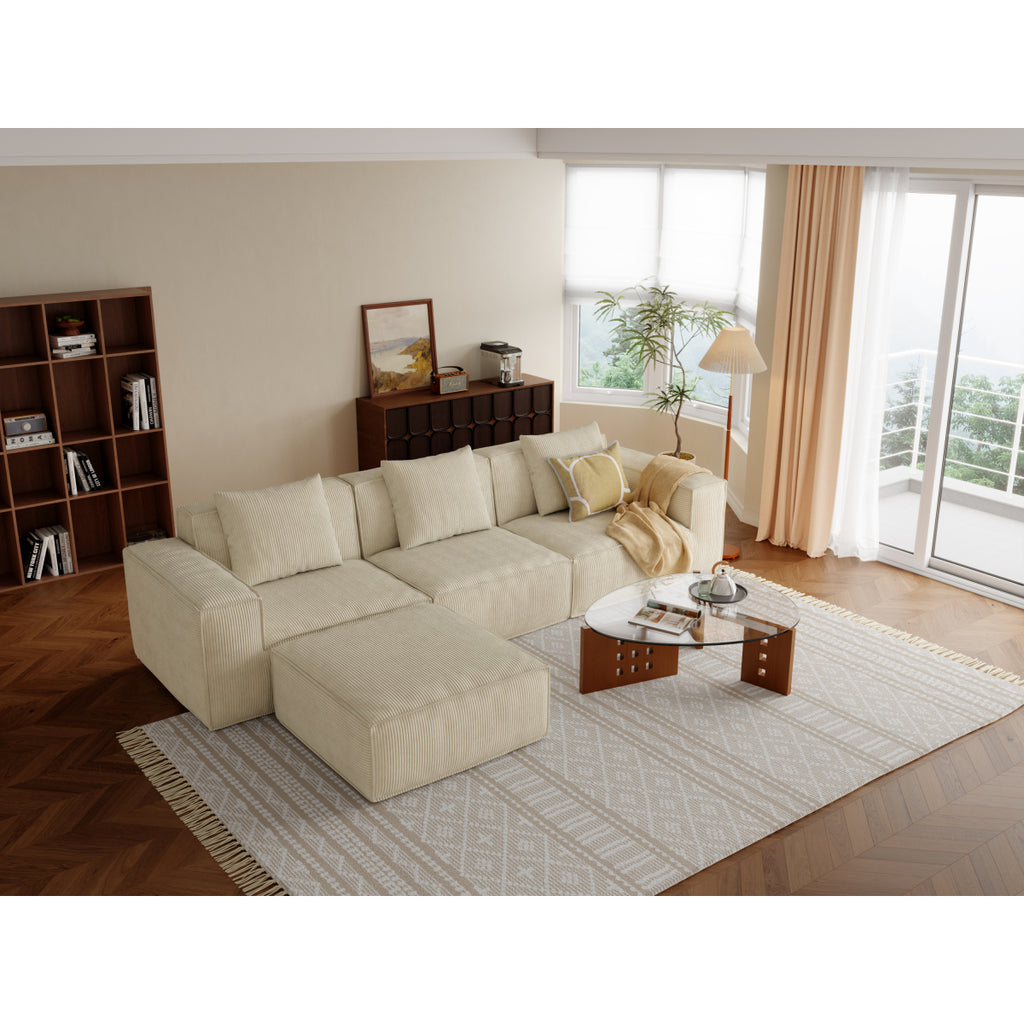 118-inch modular sofa can be converted into an oversized sofa bed Free conversion sofa set flexible configuration, soft corduroy cloud velvet fabric