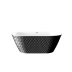67'' acrylic freestanding bathtub with unique diamond pattern design: spacious oval shape, Black finish, Chrome overflow and pop-up drain CUPC