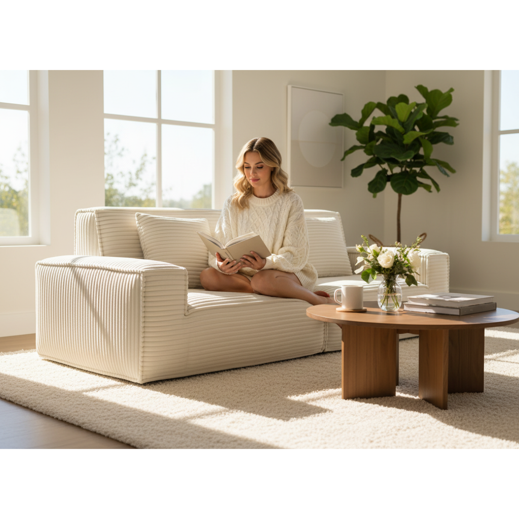 106.3" Large Striped Fabric Sofa, Modern & Cozy Living Room/Bedroom Furniture