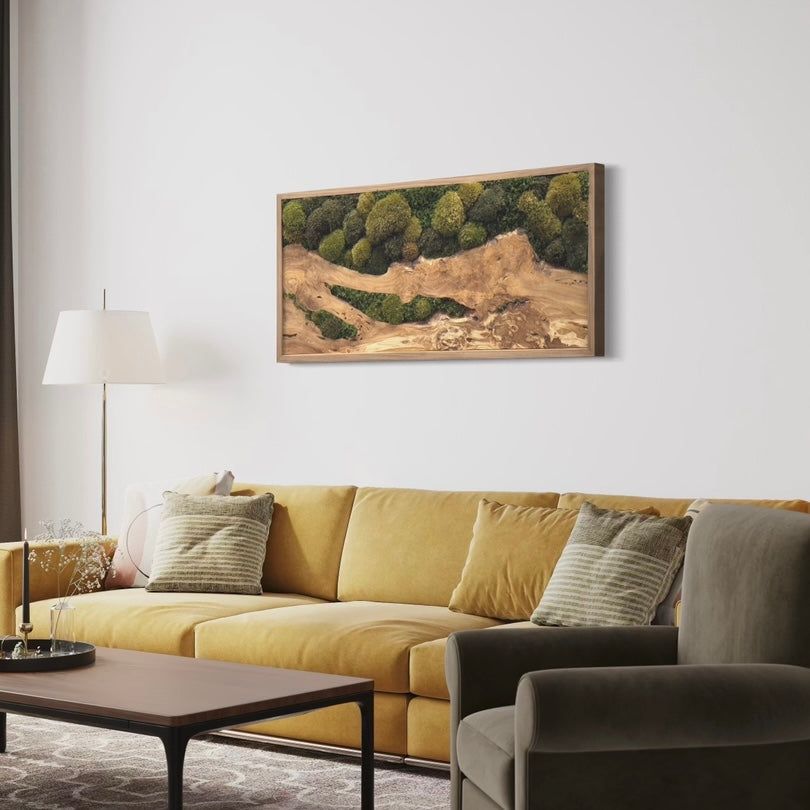 Olive Wood & Olive Moss Plant Painting Handmade 40” x 18