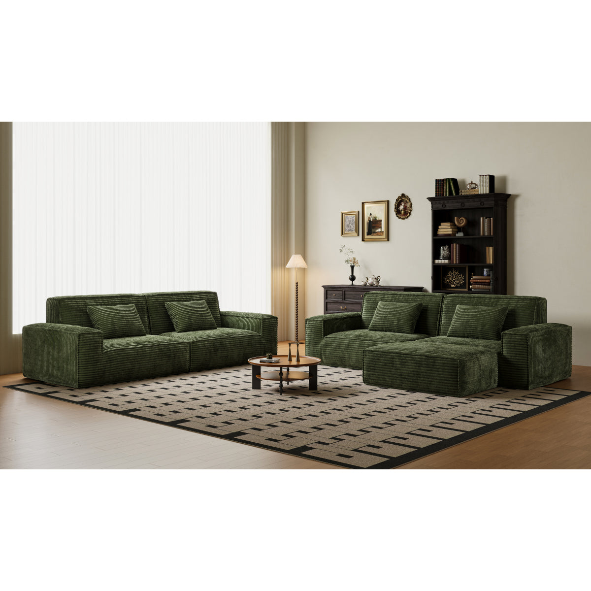106.3in Compressed sofa with large stripes, modern style, comfortable home style, vacuum compression, full sponge, high rebound-Straight row with foot