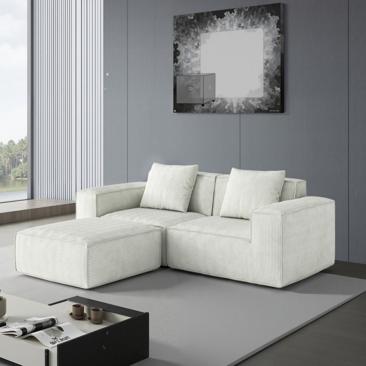 modular sofa can be converted into an oversized sofa bed Free conversion sofa set flexible configuration, soft corduroy cloud velvet fabric two person