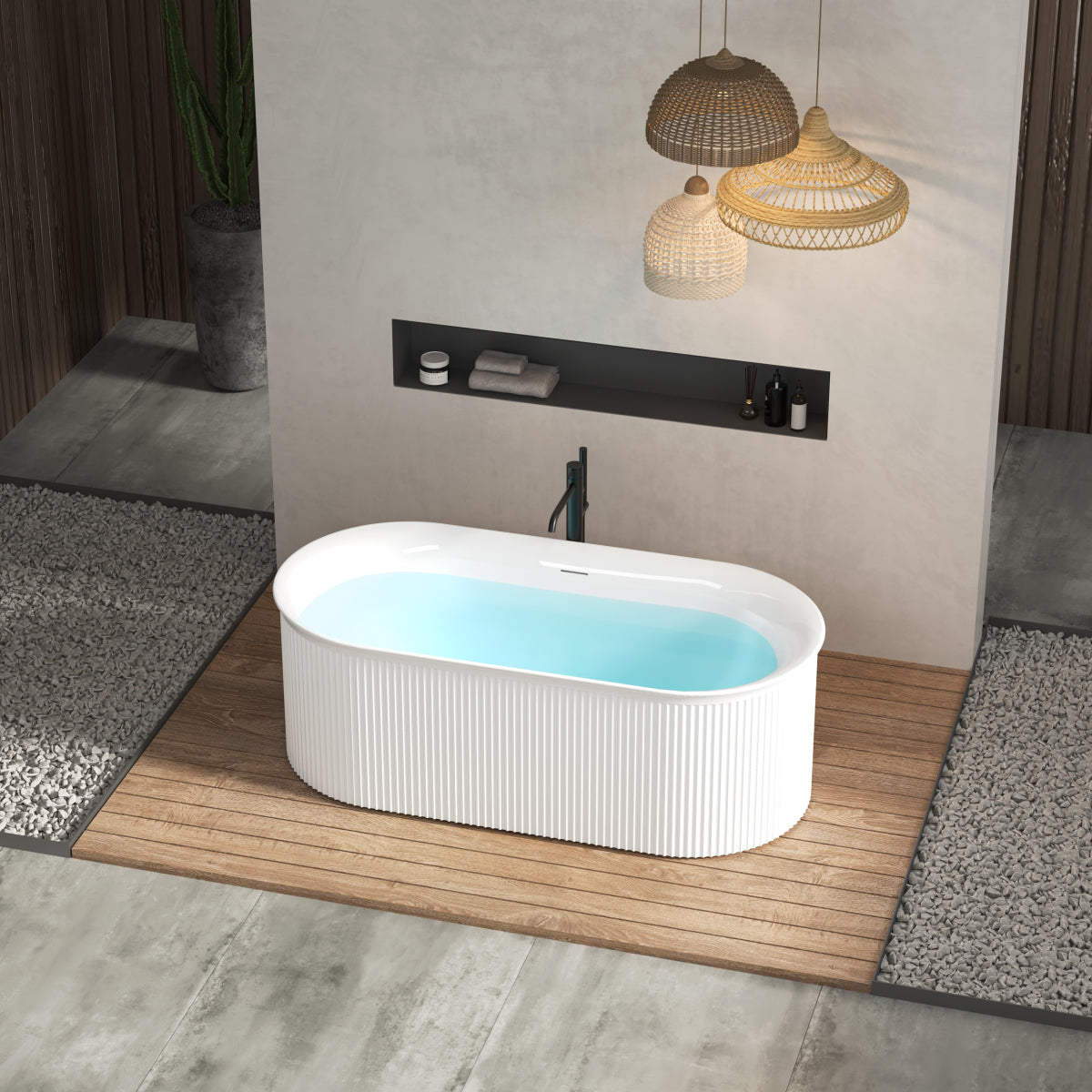 Gloss White Fluted Freestanding Bathtub