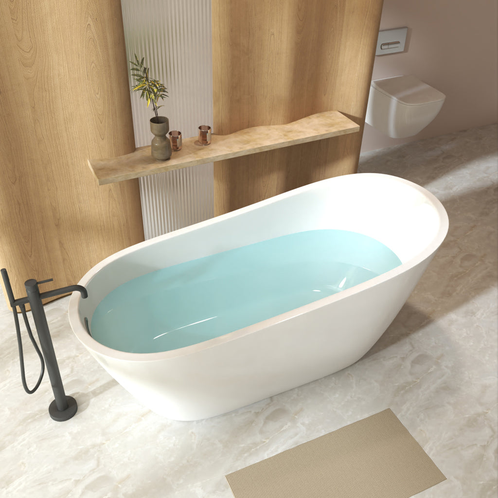 67"Special-shaped Freestanding Slipper Bathtub: Gloss White Finish, Chrome Overflow & Pop-Up Drain, cUPC Certified
