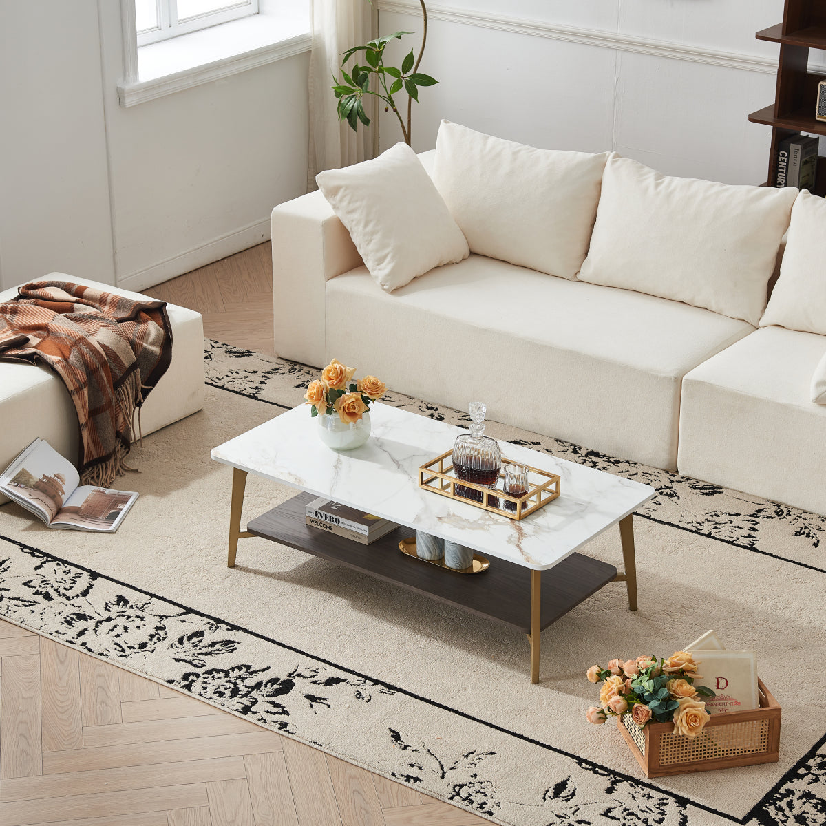 Modern Rectangular Coffee Table with Sturdy Metal Frame