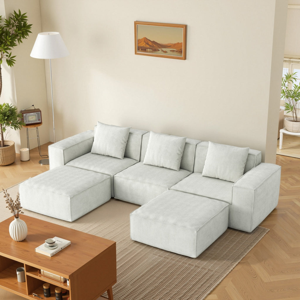 118-inch modular sofa can be converted into an oversized sofa bed Free conversion sofa set flexible configuration, soft corduroy cloud velvet fabric