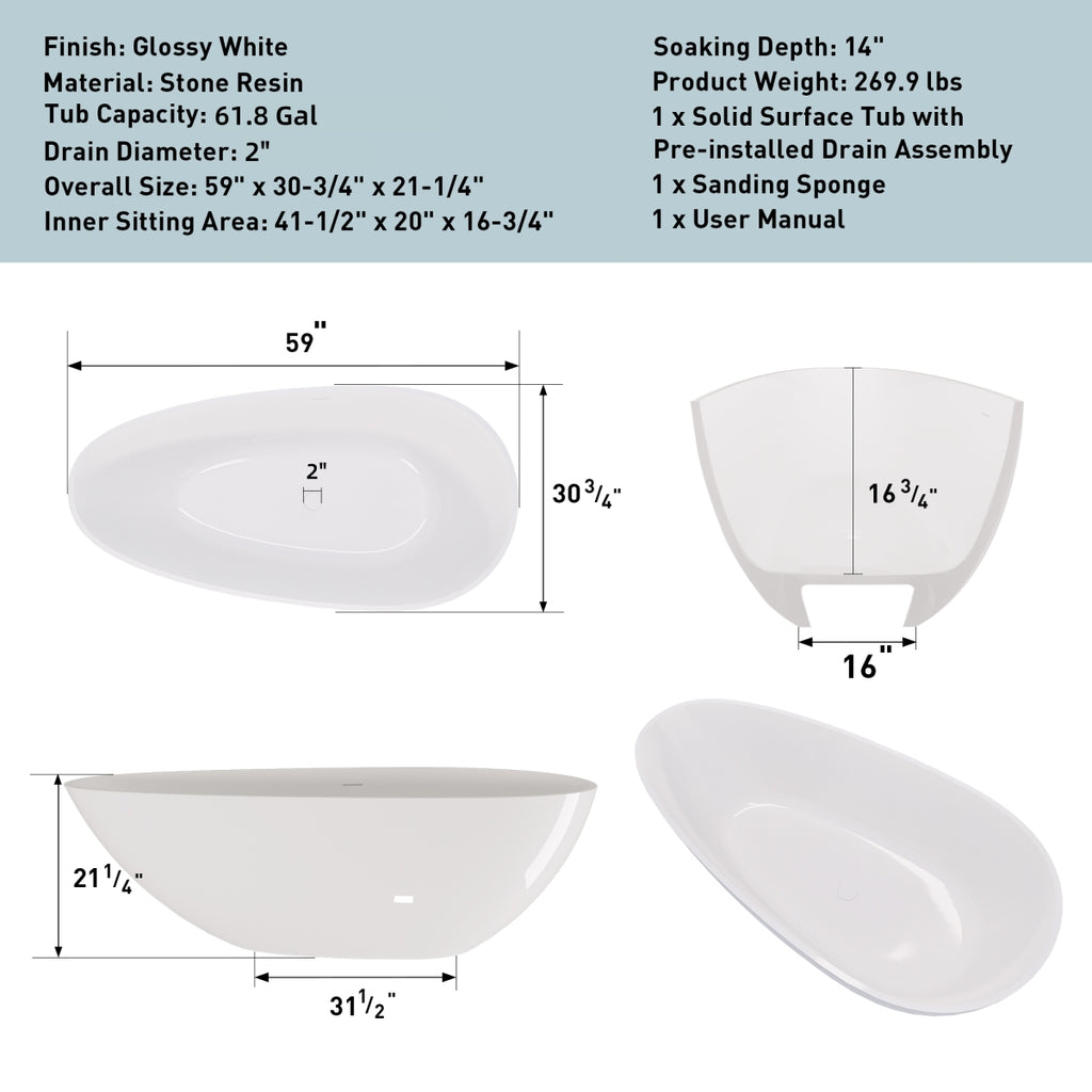 Luxury Stone Resin Soaking Tub