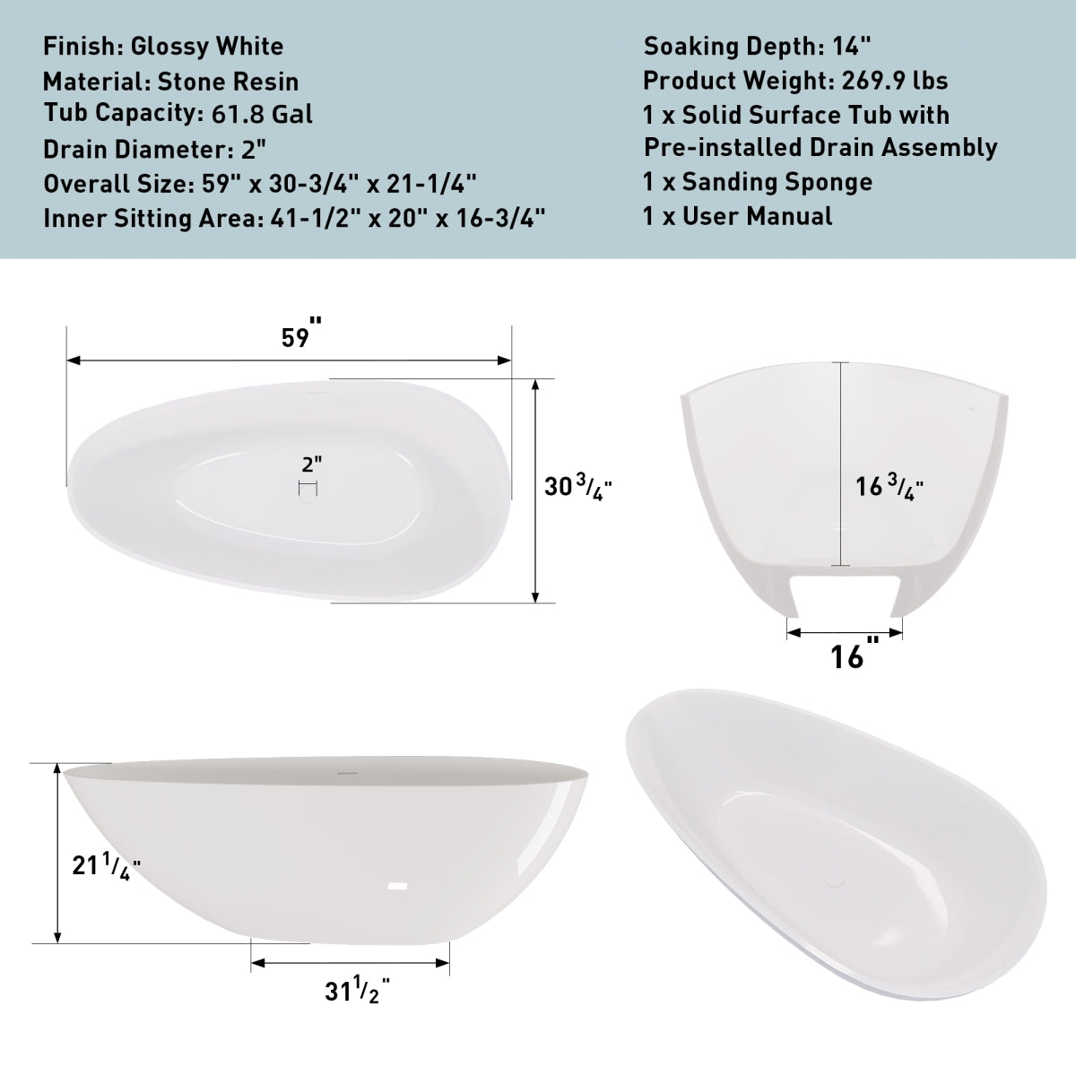 Luxury Stone Resin Soaking Tub