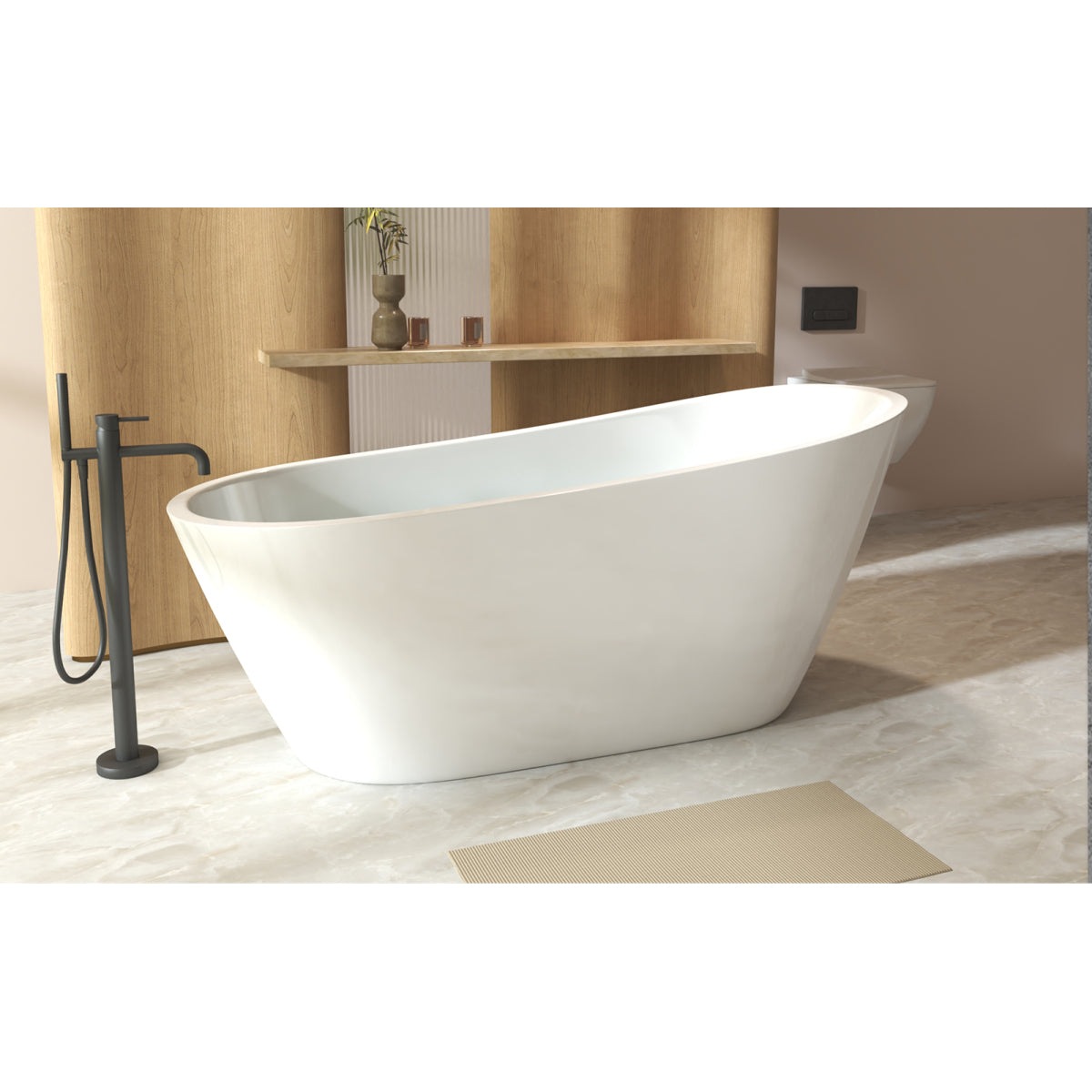 67"Special-shaped Freestanding Slipper Bathtub: Gloss White Finish, Chrome Overflow & Pop-Up Drain, cUPC Certified