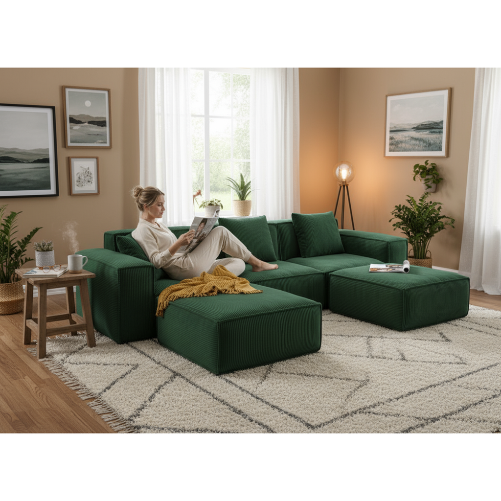 118-inch modular sofa can be converted into an oversized sofa bed Free conversion sofa set flexible configuration, soft corduroy cloud velvet fabric