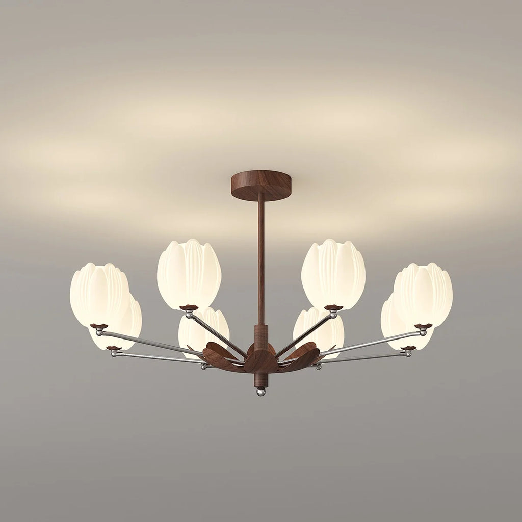 Retro Walnut Color Flower Chandelier for Living Room