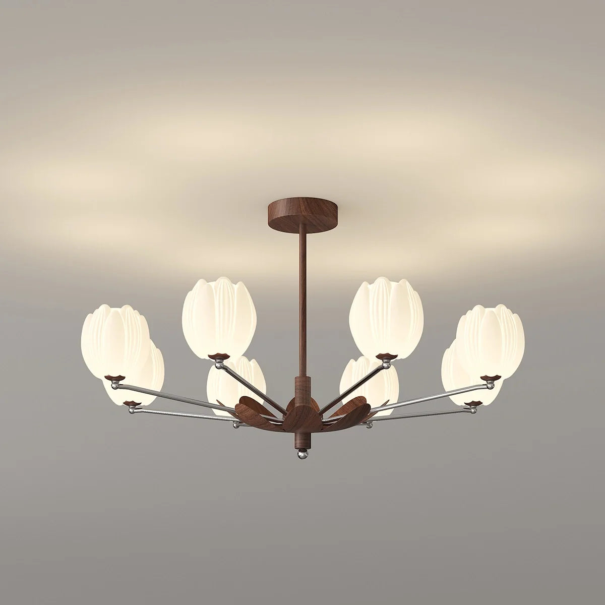 Retro Walnut Color Flower Chandelier for Living Room
