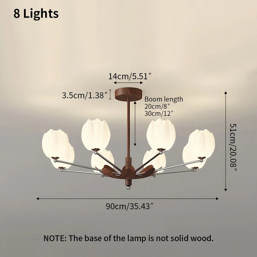 Retro Walnut Color Flower Chandelier for Living Room