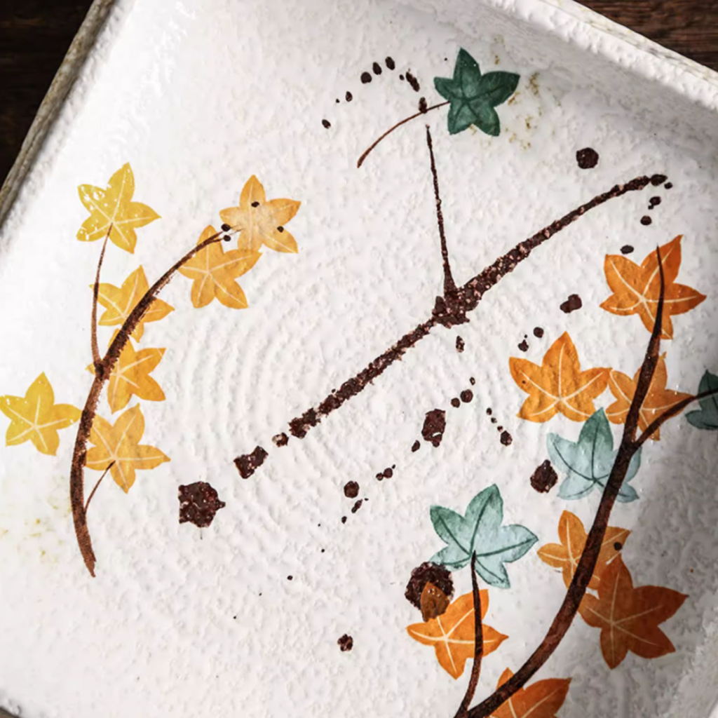 Fukutora Ware Hand-Painted Maple Leaf Plate