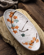 Fukutora Ware Hand-Painted Maple Leaf Sushi Plate
