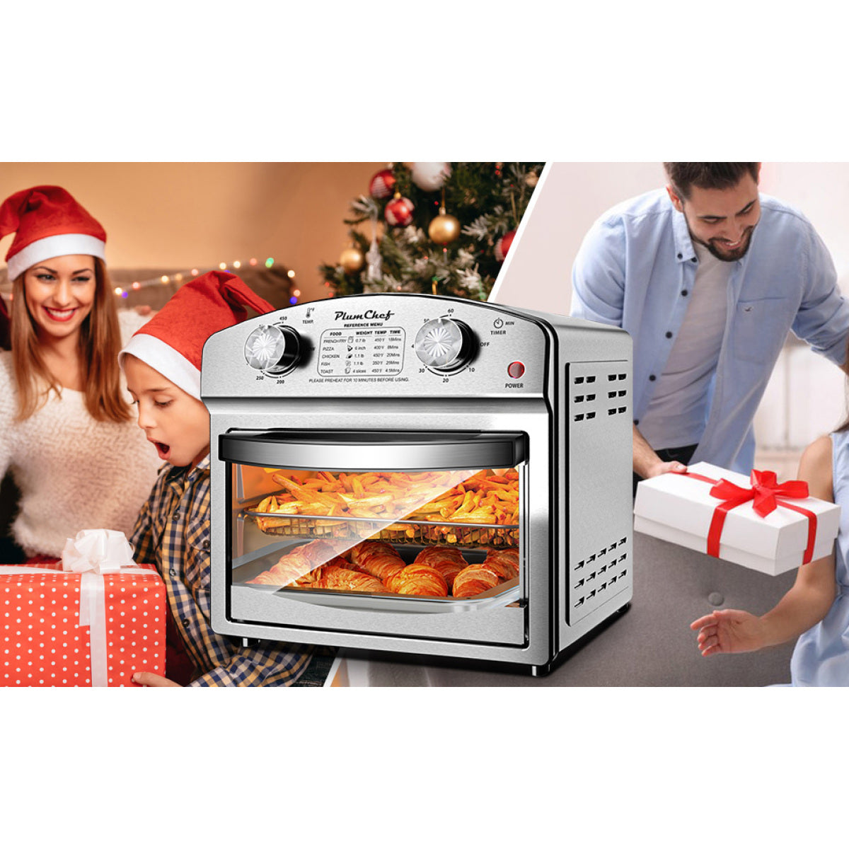 12.5 Quart 7-in-1 Stainless Steel Convection Toaster Oven 1500W 5 Pre-Set Menus Silver