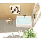 43" Acrylic Freestanding Bathtub with seat: Spacious rectangle Shape, Gloss White Finish, Chrome Overflow & Pop-Up Drain