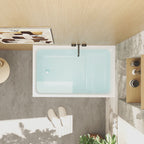 43" Acrylic Freestanding Bathtub with seat: Spacious rectangle Shape, Gloss White Finish, Chrome Overflow & Pop-Up Drain