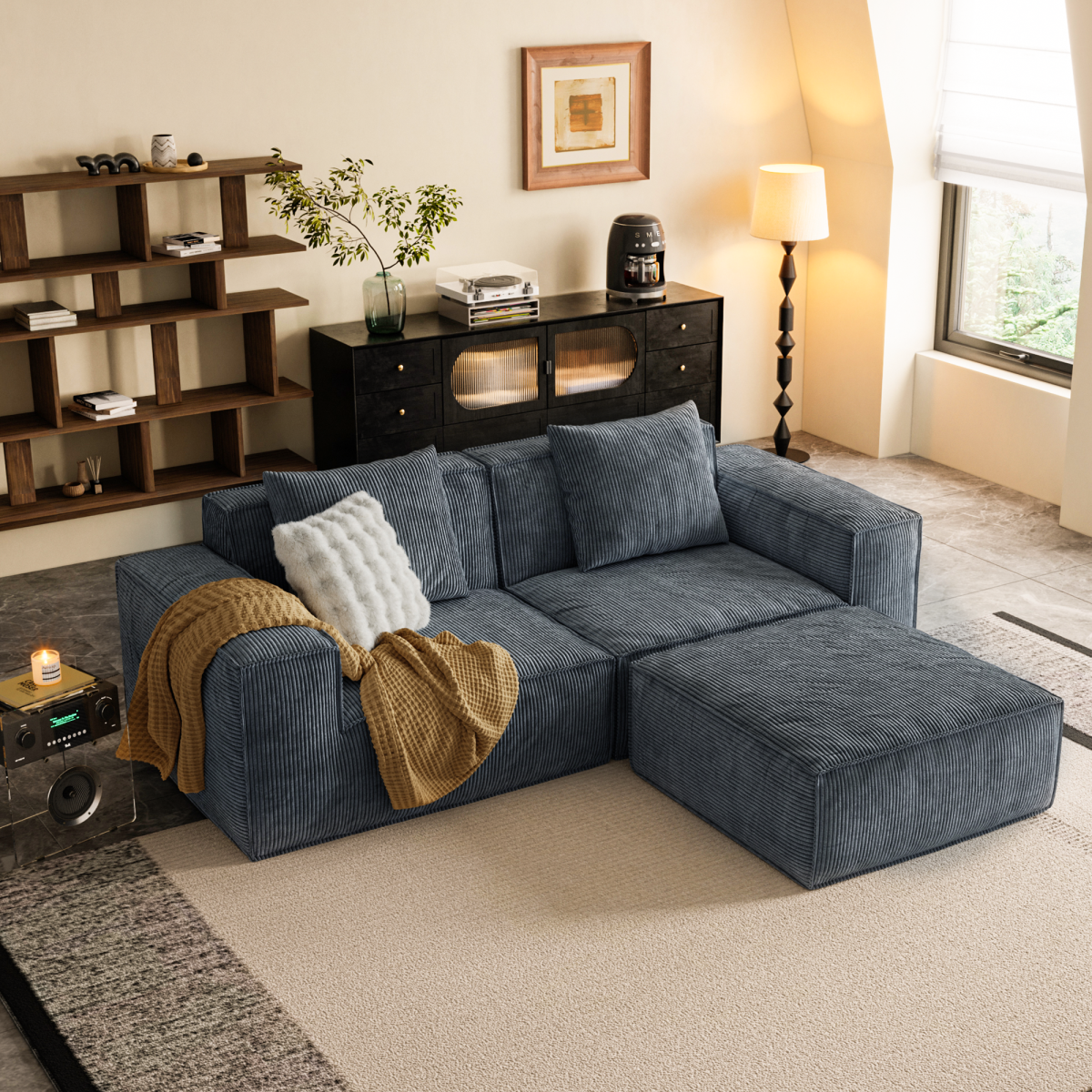 modular sofa can be converted into an oversized sofa bed Free conversion sofa set flexible configuration, soft corduroy cloud velvet fabric two person