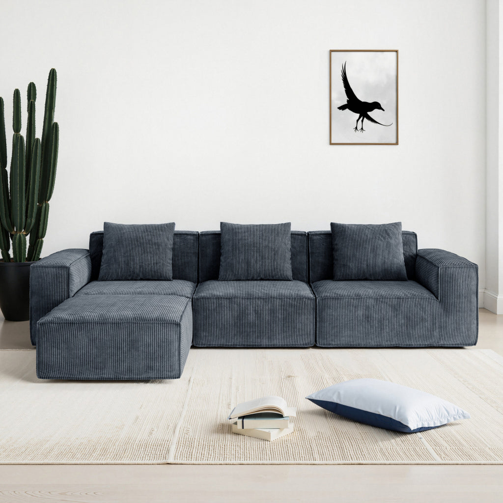 118-inch modular sofa can be converted into an oversized sofa bed Free conversion sofa set flexible configuration, soft corduroy cloud velvet fabric