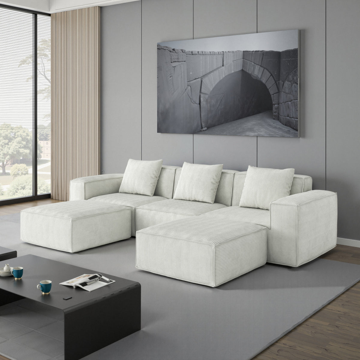 118-inch modular sofa can be converted into an oversized sofa bed Free conversion sofa set flexible configuration, soft corduroy cloud velvet fabric
