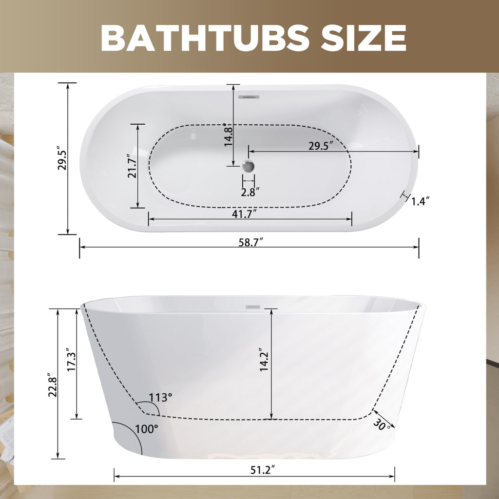 59" Glossy White Freestanding Tub