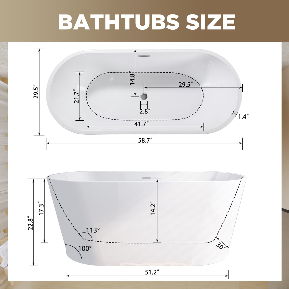 59" Glossy White Freestanding Tub