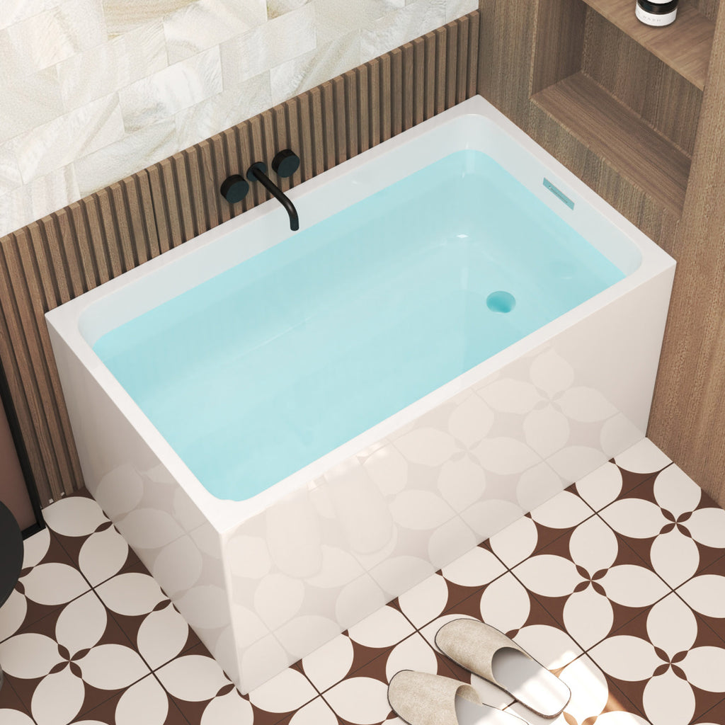 47" Acrylic Freestanding Bathtub ,Spacious rectangle Shape, Gloss White Finish, Chrome Overflow & Pop-Up Drain CUPC Certificate