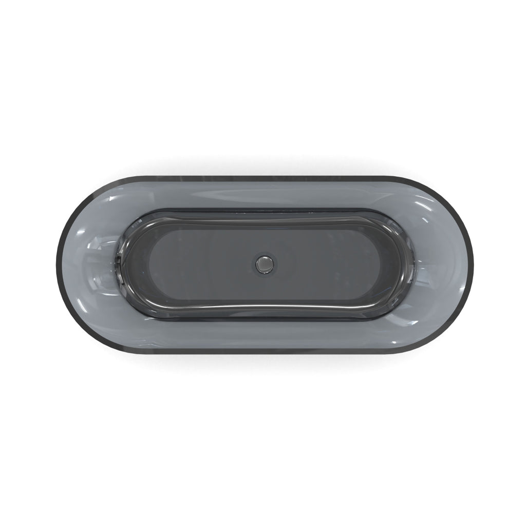 69 Inch Oval Freestanding Soaking Tub | Translucent Grey Blue Resin Stone| Deep Bath