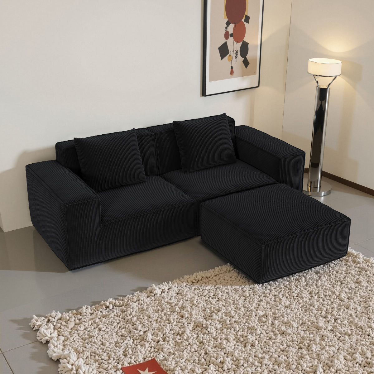 Modular Convertible Oversized Chaise Longue Sofa- Soft Corduroy Velvet, Flexible Setup