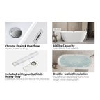 67'' acrylic freestanding bathtub with unique diamond pattern design: spacious oval shape,  Gloss white finish, Chrome overflow and pop-up drain CUPC