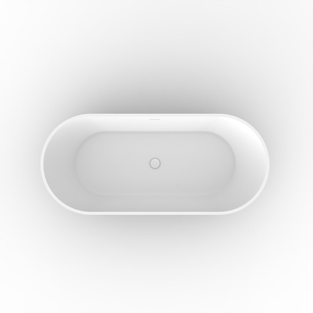 67" Freestanding Solid Surface Bathtub, Luxury Engineered Stone Resin Freestanding Soaking Bathtub with Overflow and Pop-up Drain cUPC Certified,