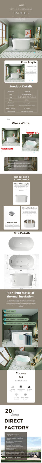 55" Luxury Glossy Soaking Tub