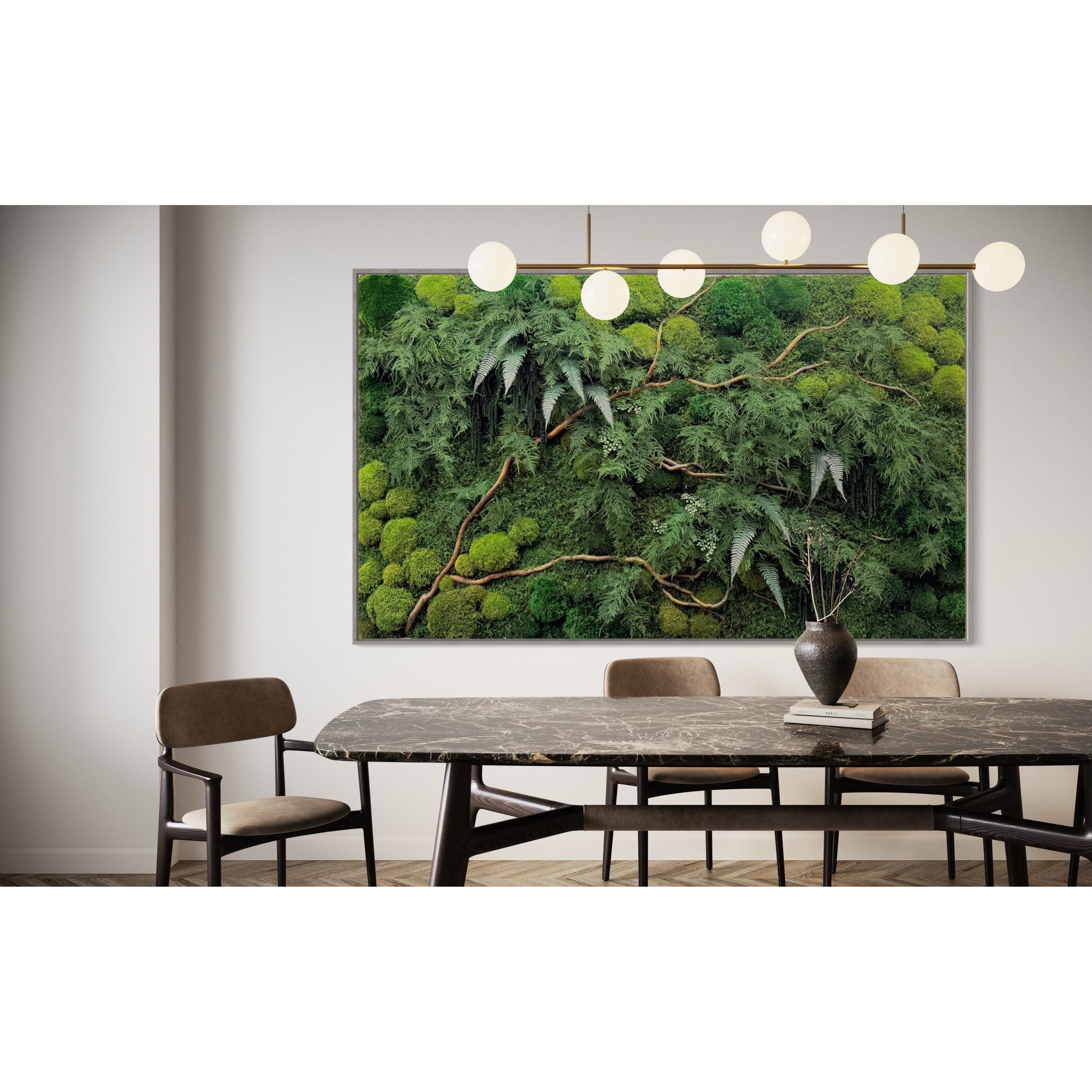 Natural Branch Moss & Ferns Plant Painting Handmade 68” x 33”