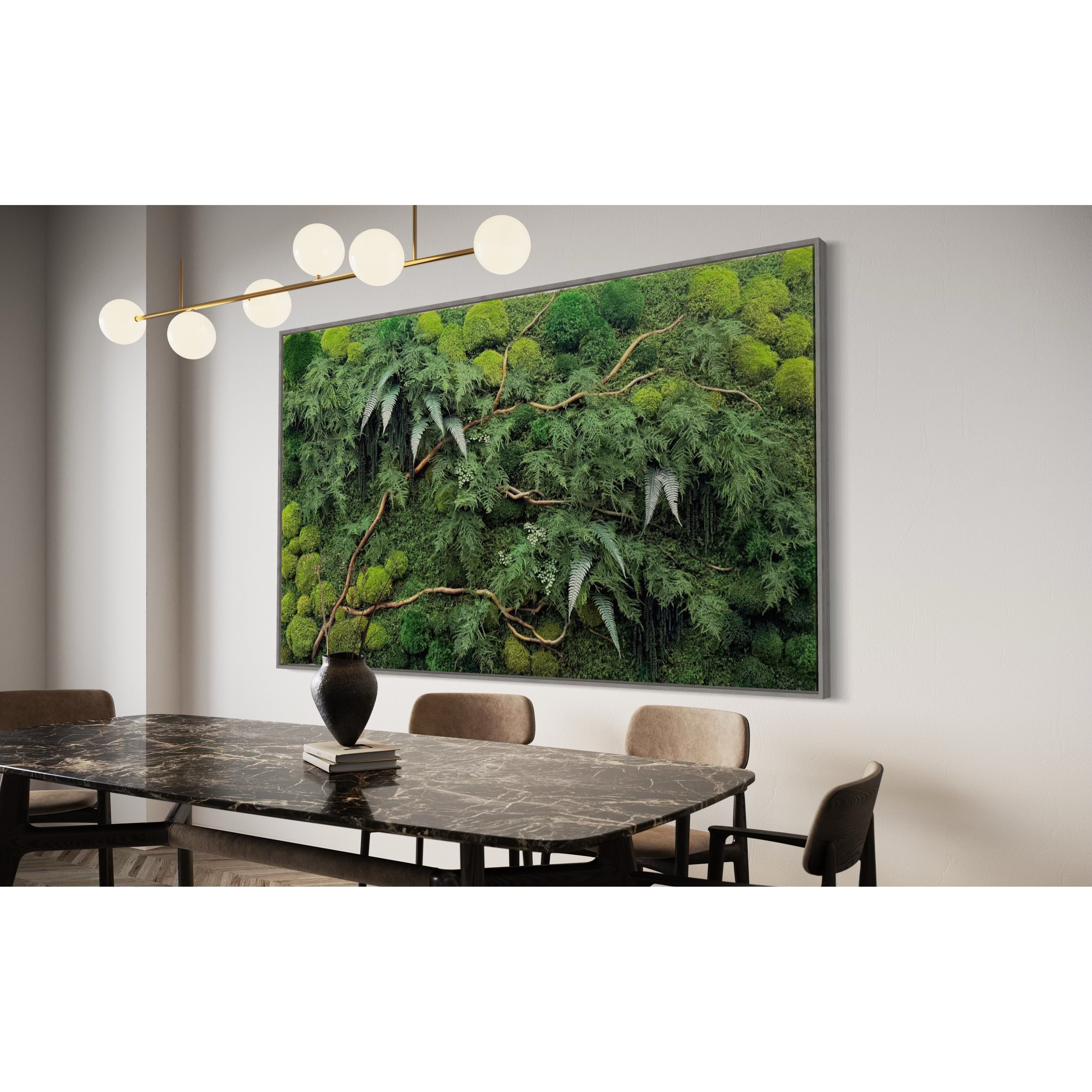 Natural Branch Moss & Ferns Plant Painting Handmade 68” x 33”