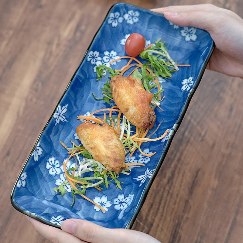 Mino Ware Botanical Series Underglaze Rectangular Plate